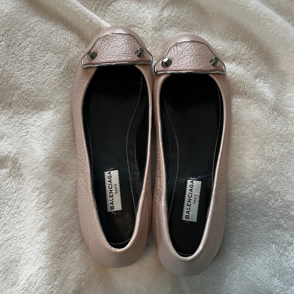 BALENCIAGA Rose Pink Goatskin Leather Flats Sz 37 - Picture 5 of 5